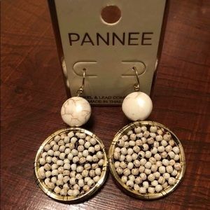 White beaded dangle fashion earrings